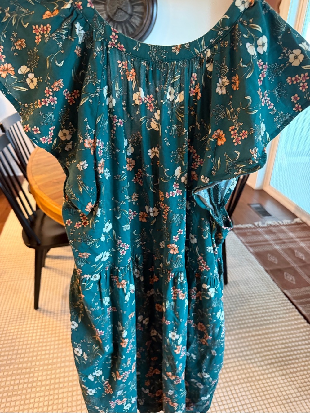 Old Navy Teal Floral Short Sleeve Swing Dress - Picture 4 of 4